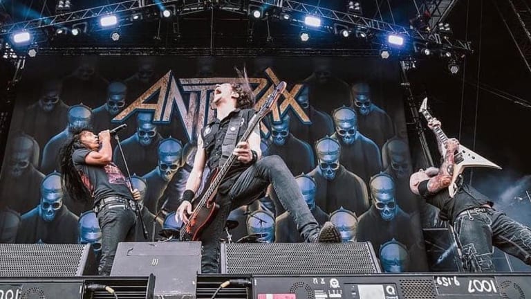 The band Anthrax playing at a concert