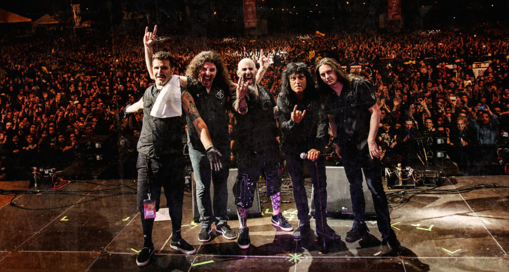 The band Anthrax playing at a concert