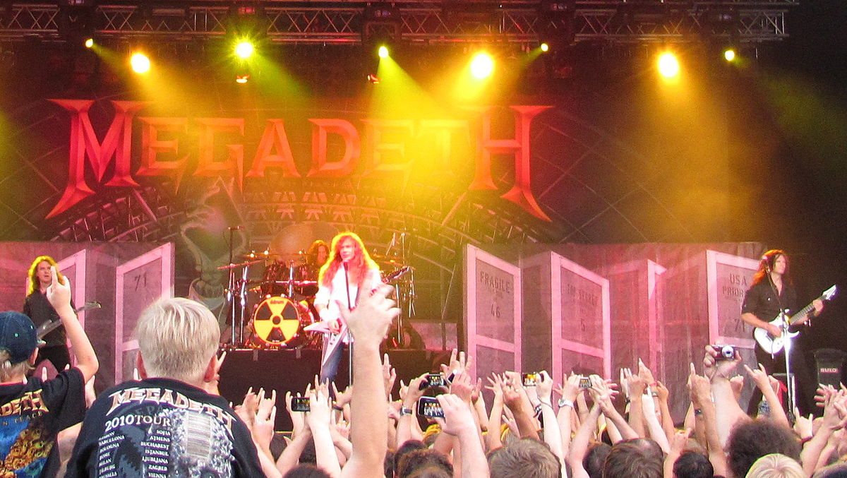 The band Megadeth playing at a concert